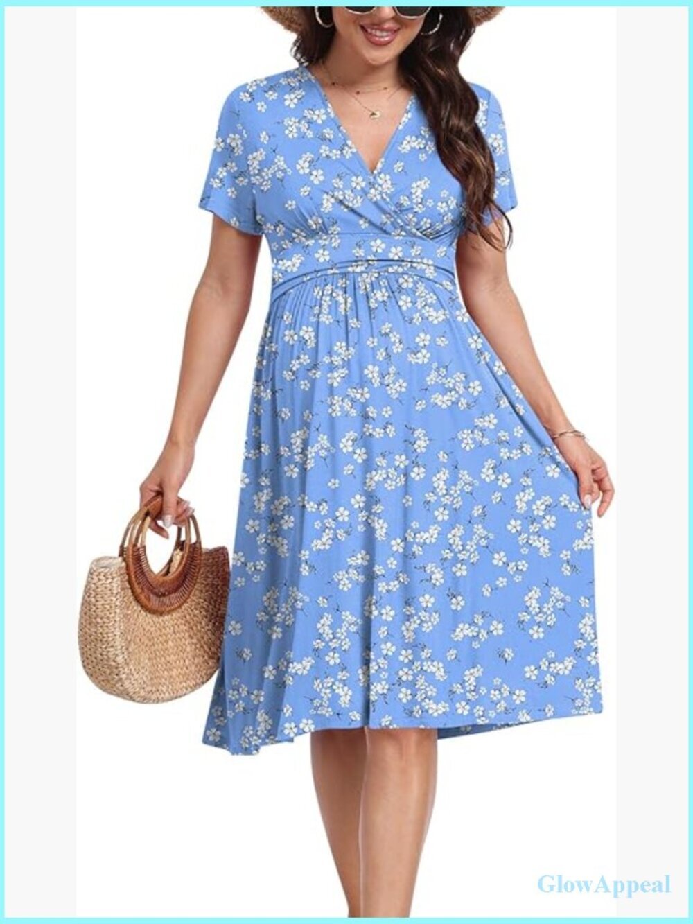 Maternity Nursing Dress Wrap V-Neck Short Sleeve Summer Casual